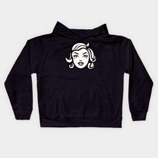 Classic Retro Pin-Up Girl Head in Monochrome Style Kids Hoodie